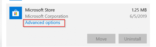 Microsoft Store Advanced Options