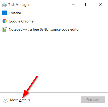 Windows 10 Task Manager More Details