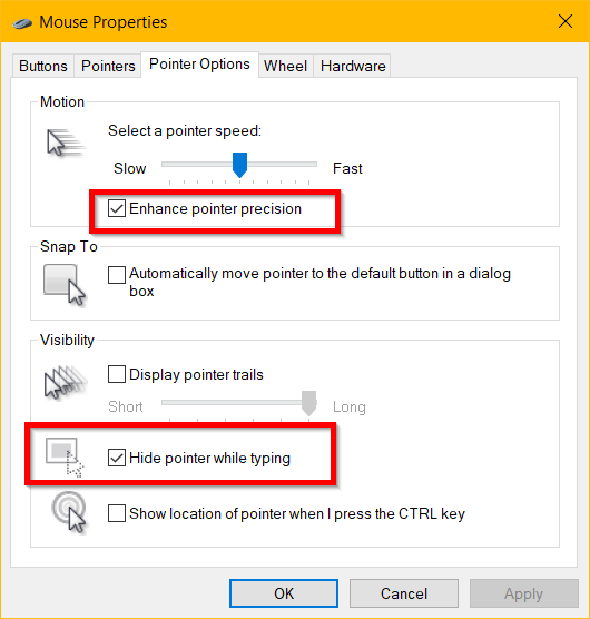 Mouse Pointer Options Windows 10