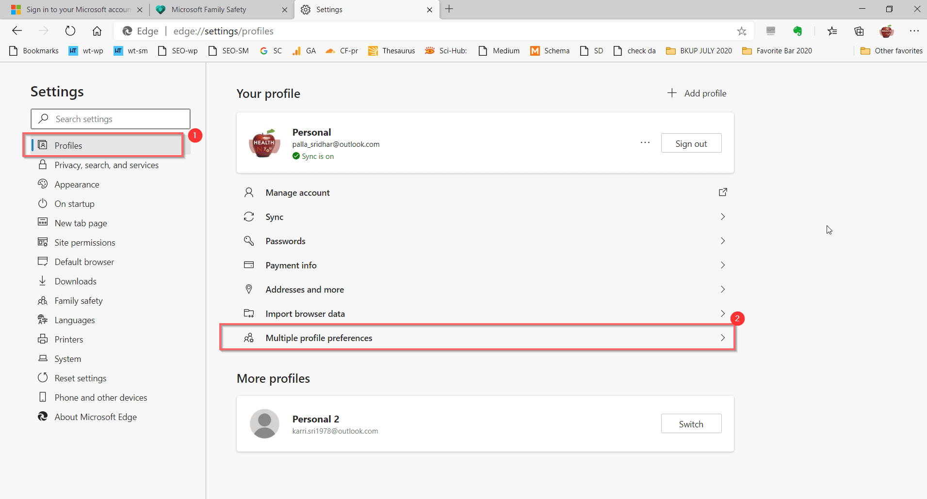 Multiple Profile Preferences Microsoft Edge