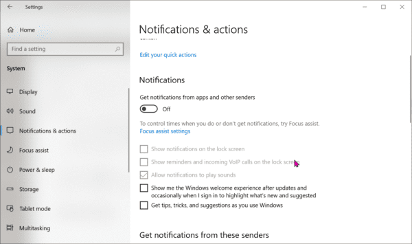 Notifications Actions System Setting Windows 10 Desktop