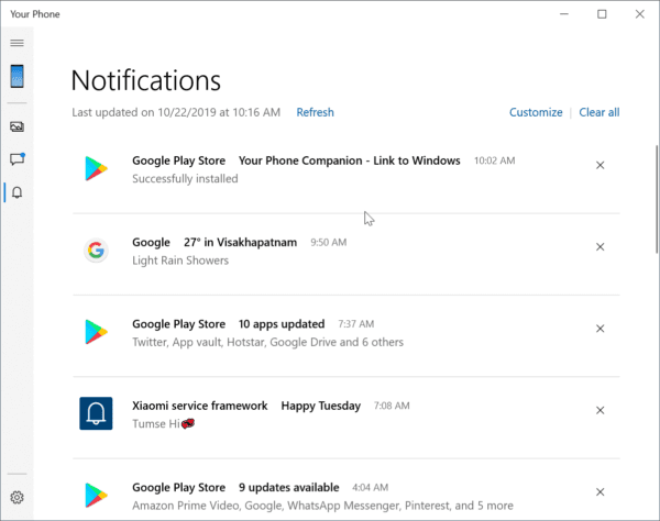 Notifications Your Phone App Windows 10 Pc