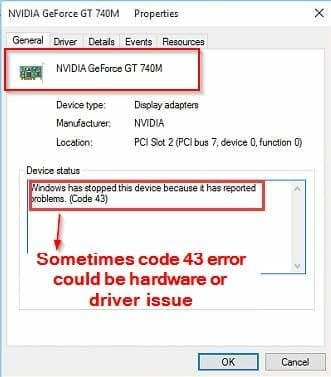 Nvidia Graphics Card Code 43 Error