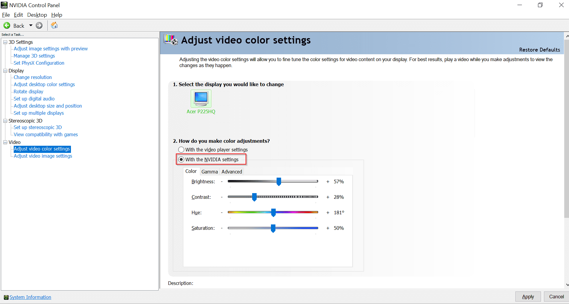 Nvidia Control Panel Adjust Video Color Settings