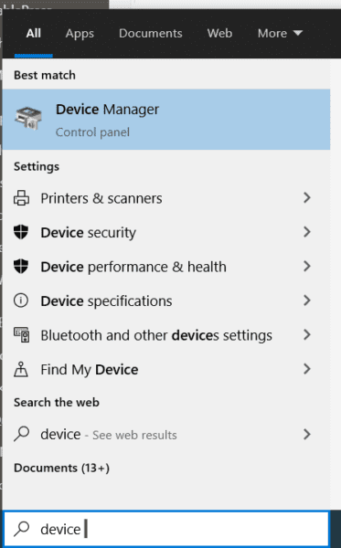 Open Device Manager Windows 10