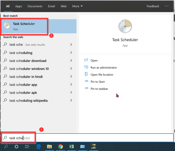 Open Task Schedular Windows 10