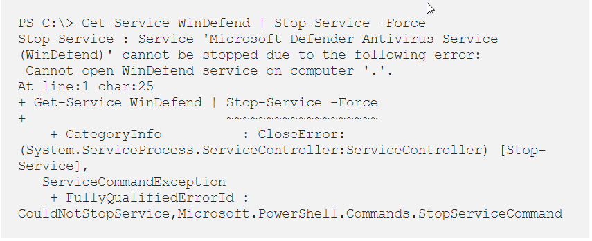 Powershell Method To Stop Microsoft Defender