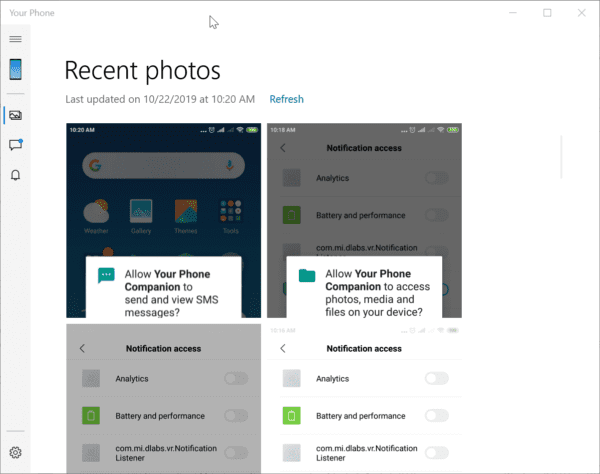 Recent Photos Your Phone App Windows 10 Computer