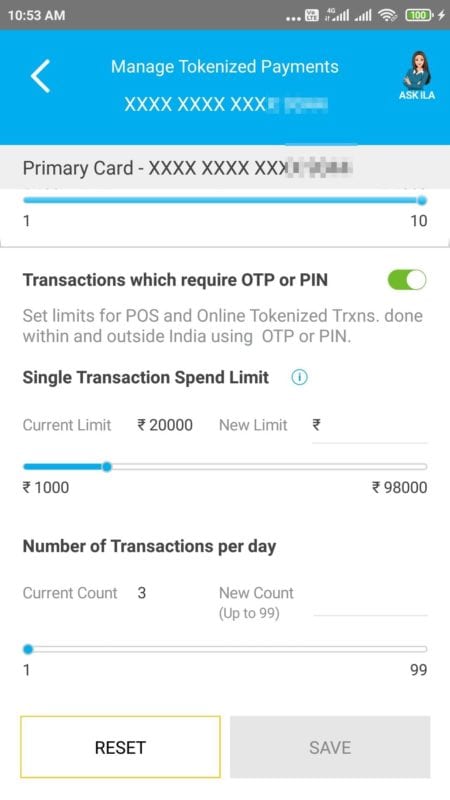 Set Number Of Transactions Per Day Tokenized Payments Sbi Card