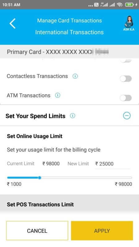 Set Spend Limit Online Transaction International Txns Sbi Card