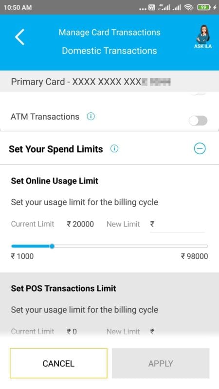 Set Spend Limit Online Transactions Domestic Transaction Sbi Card