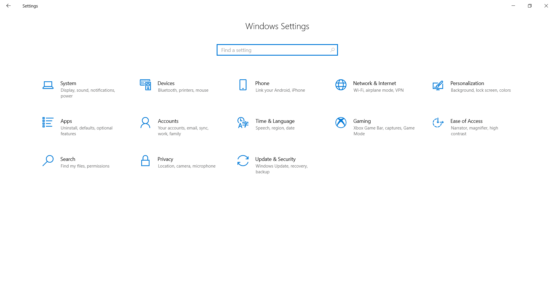 Settings App Windows 10