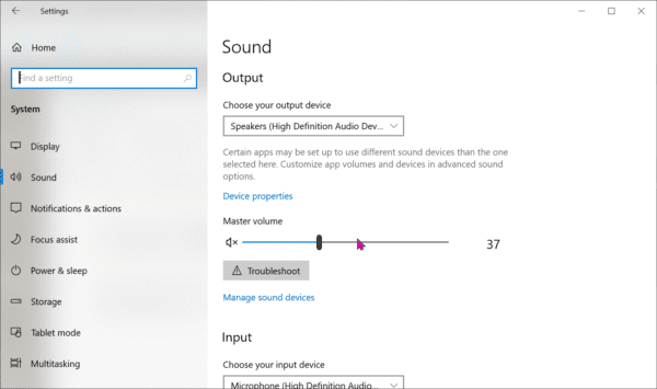 Sound System Setting Windows 10 Pc 1909