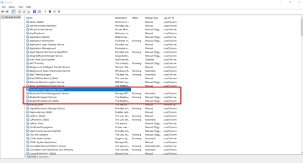 Start Bluetooth Services Windows 10