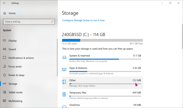 Storage Sense System Setting Windows 10