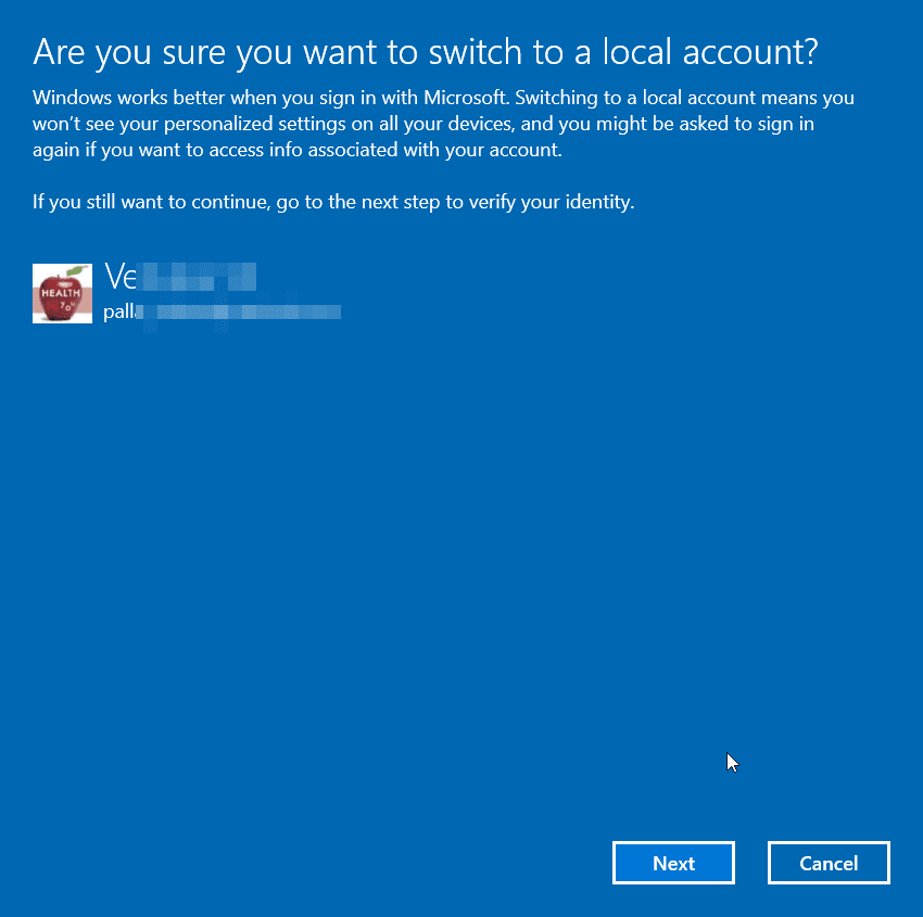 Switch To A Local Account Windows 10