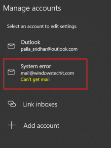 System Error Cant Get Mail Windows 10