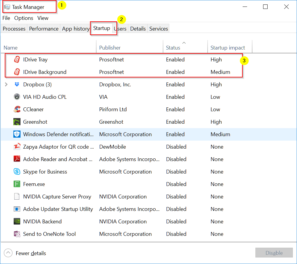 Task Manager Windows 10 Startup Items