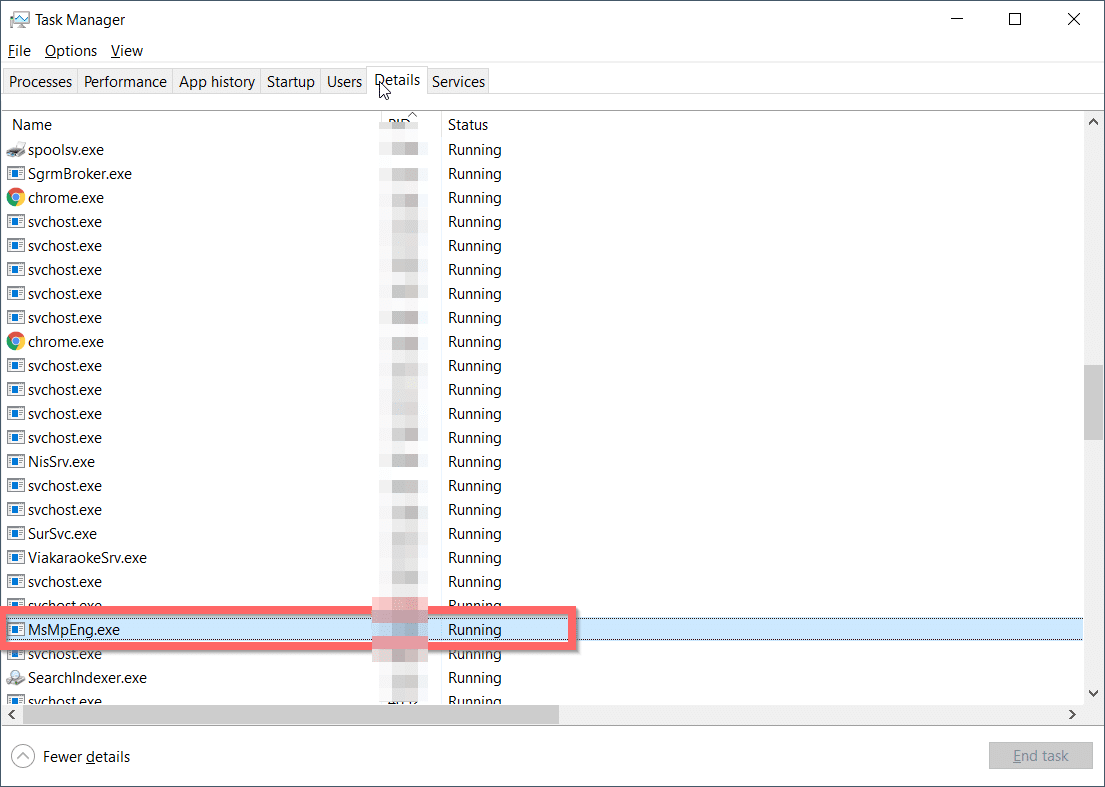 Task Manager Windows Defener Process