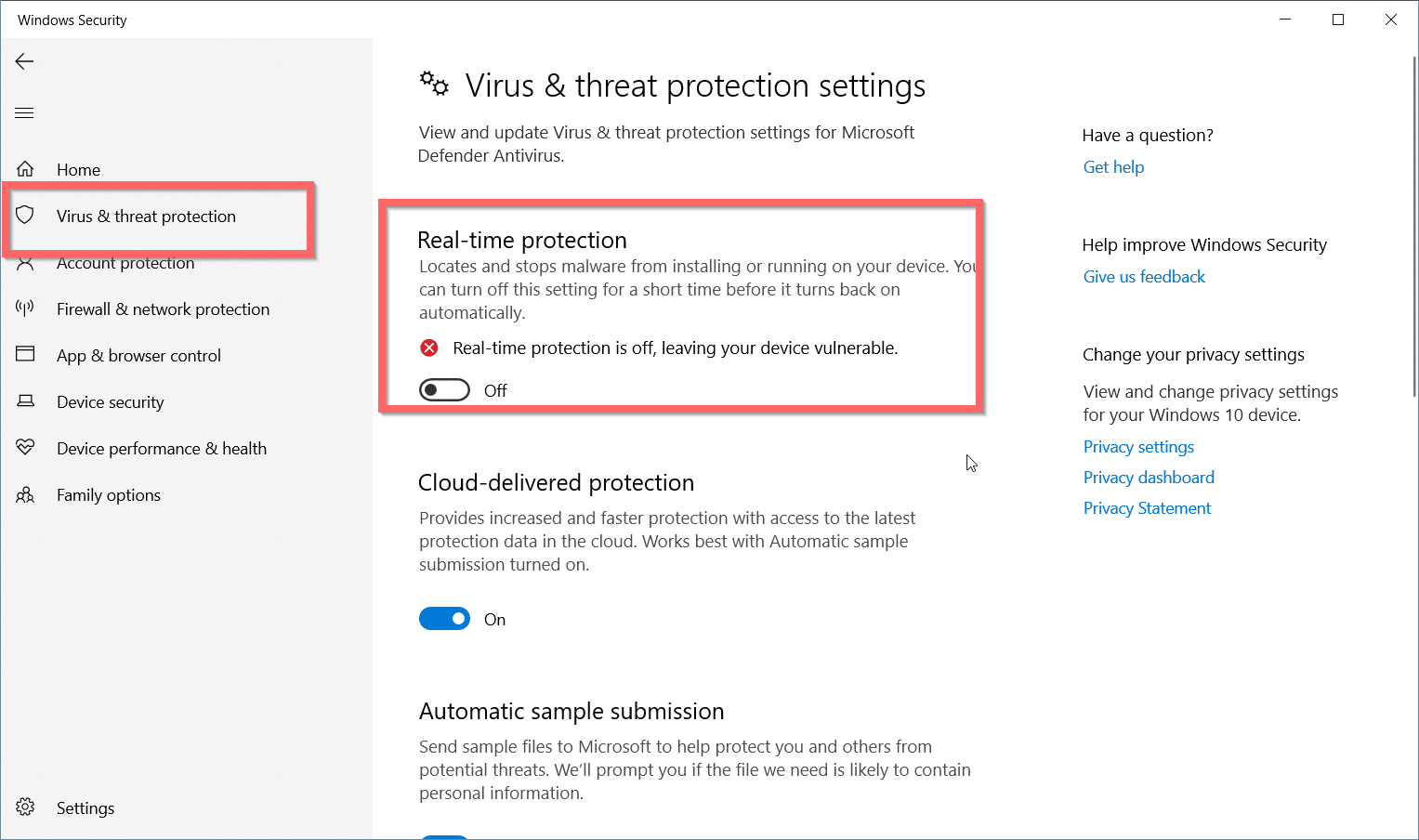 Turn Off Real Time Protection Windows 10