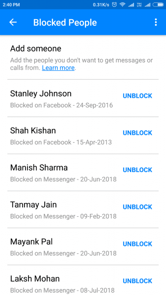 Unblock People Messenger Android