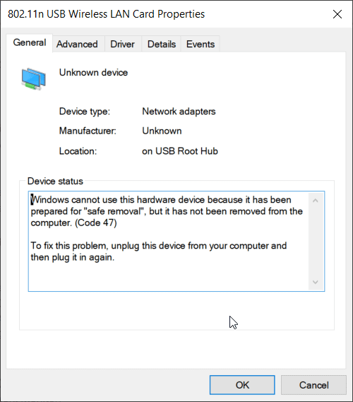 Usb Wireless Lan Card Safely Removed Windows 10