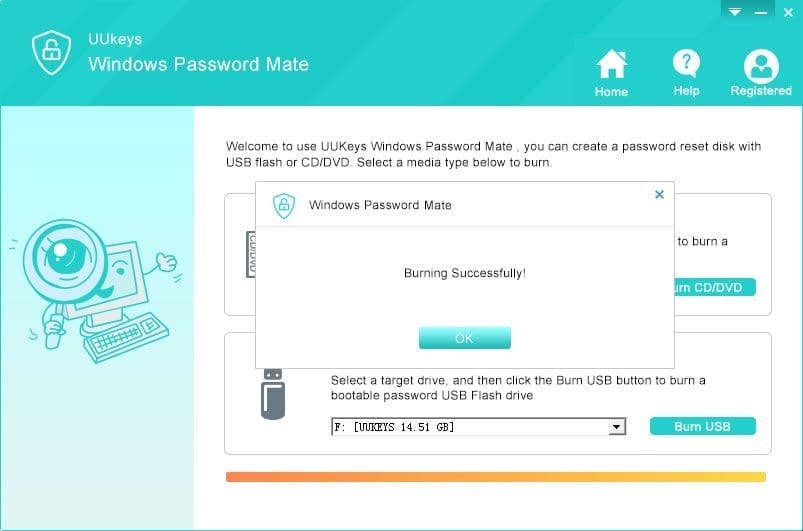 Uukeys Windows Password Mate Recovery Disk Burned Successfully