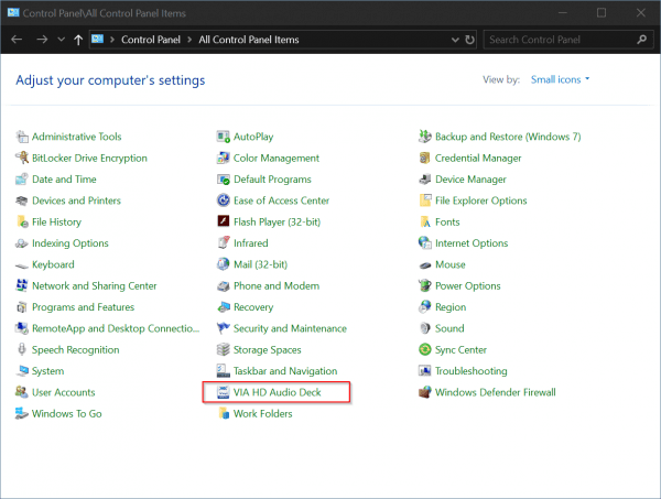 Via Hd Audio Deck Control Panel Windows 7 8.1 10
