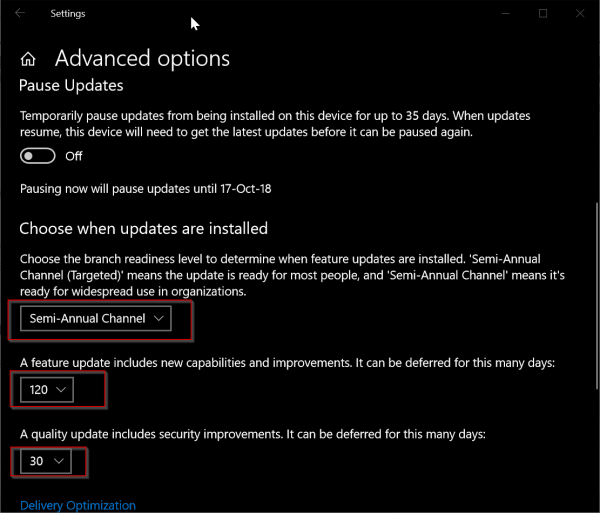 Win 10 Branch Readiness Level Set To Stop 1809 Upgrade