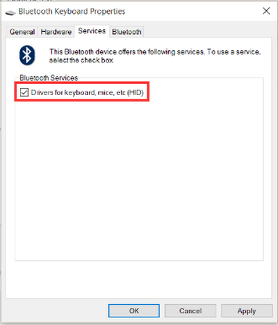 Windows 10 Enable Bluetooth Keyboard Services