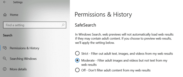 Windows 10 Safe Search