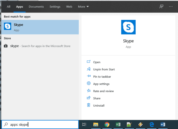 Windows 10 Search Apps Skype