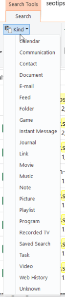 Windows 10 Search File Explorer Kind Filter