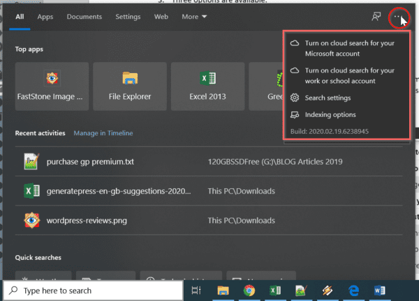 Windows 10 Search Options 1