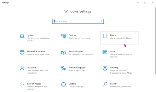 Settings In Windows 10 - New Interface