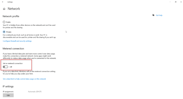 Turn Metered Connection To Off To Make Windows Spotlight Working Again