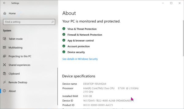 Windows 10 System Details