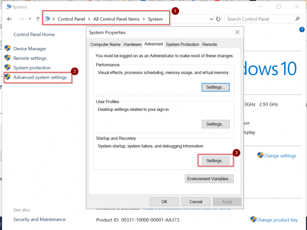 Windows 10 System Start Up Settings