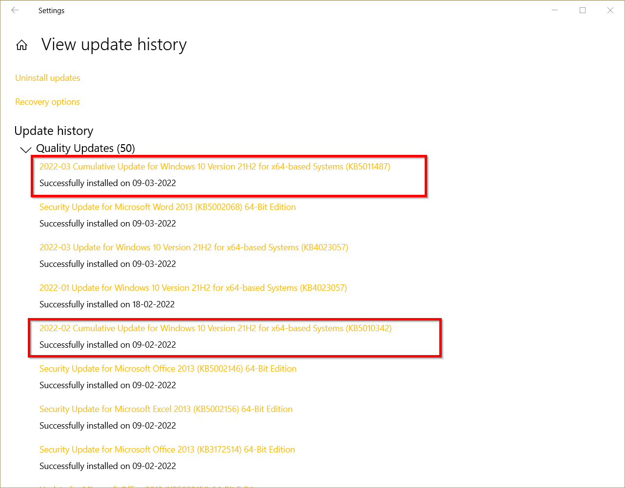 Windows 10 Update History