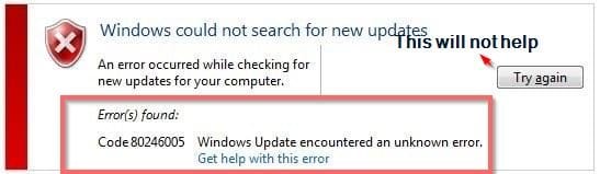 Windows Update Error Code 80246005