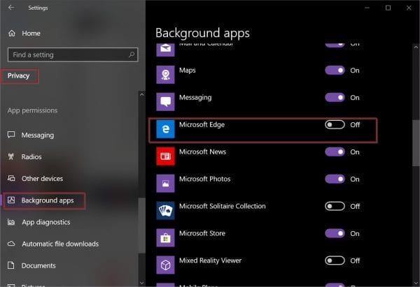 Windows 10 Background Apps Edge