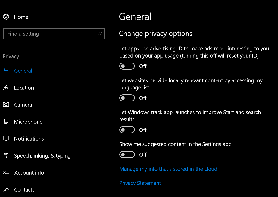 Windows 10 Privacy Settings