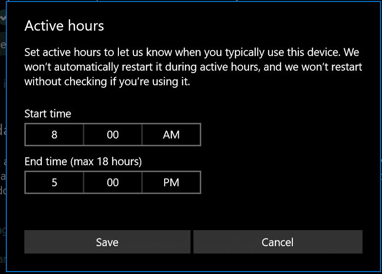 Windows 10 Update Active Hours
