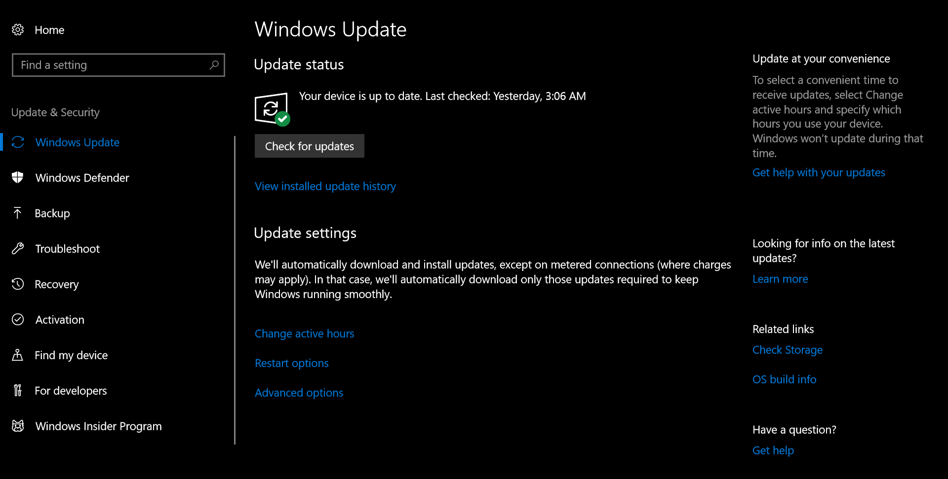 Windows 10 Update Settings