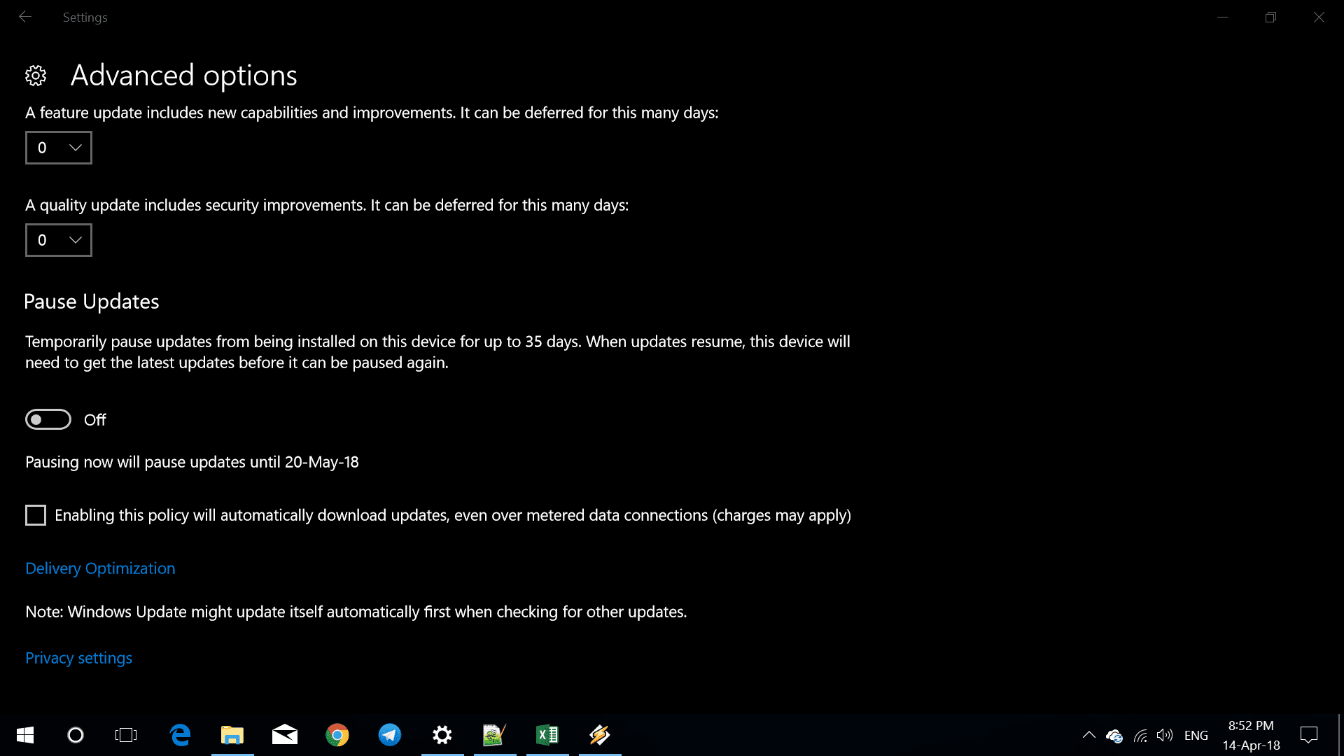 Windows 10 Updates Advanced Options