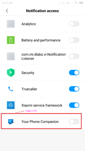 Your Phone Companion App Notification Permission