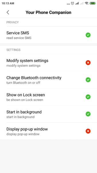 Your Phone Companion App Other Permissions