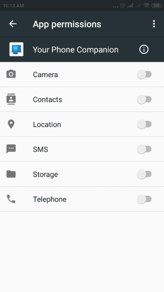 Your Phone Companion App Permissions